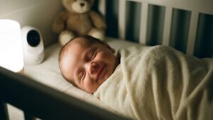 sleeping baby and smiling